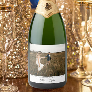 Modern Minimalist Wedding Custom Photo Sparkling Wine Label