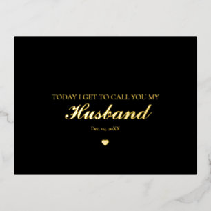 Modern Minimalist Wedding day Letter to my Husband Foil Holiday Postcard