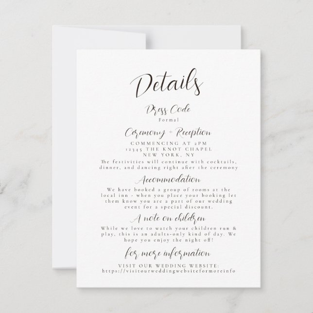 Modern Minimalist Wedding Details Enclosure Card (Front)
