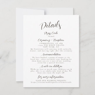 Modern Minimalist Wedding Details Enclosure Card