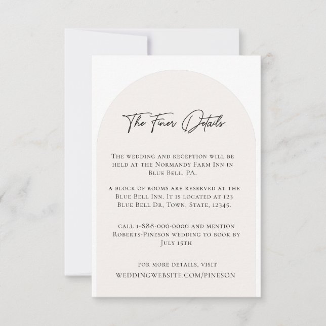 Modern Minimalist Wedding Details Enclosure Card (Front)