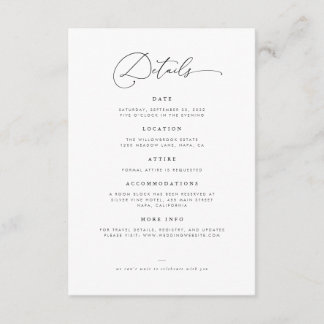 Modern Minimalist Wedding Details Enclosure Card