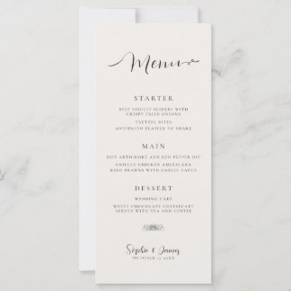 Modern Minimalist Wedding Dinner Menu