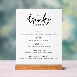 Modern Minimalist Wedding Drinks Bar Menu Acrylic Sign