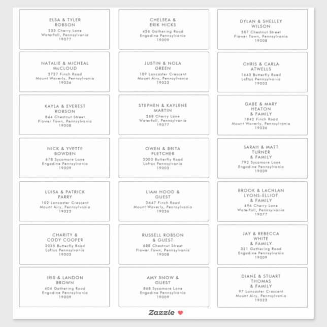 Modern Minimalist Wedding Guest Address Labels (Sheet)