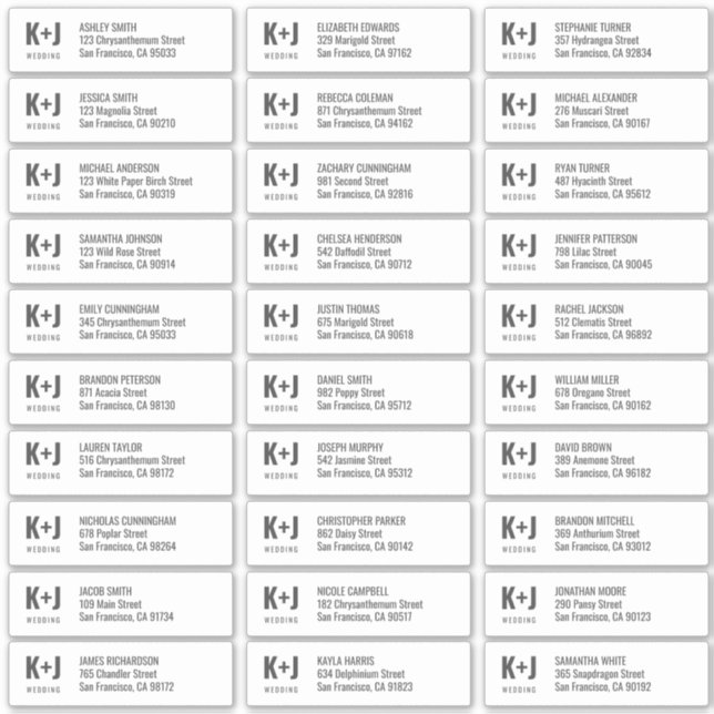 Modern + Minimalist Wedding Guest Names Address (Front)