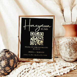 Modern Minimalist wedding honeymoon fund QR code Foil Prints