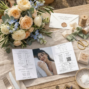 Modern Minimalist Wedding Infographic Program Tri-Fold Invitation