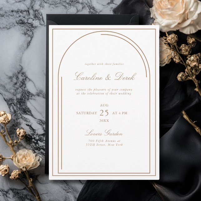 Modern Minimalist  Wedding Invitation |  (Modern Minimalist Wedding Invitation | Arch Border White Light-Brown Invitation)