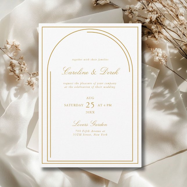 Modern Minimalist Wedding Invitation |  (Modern Minimalist Wedding Invitation | Arch Border White Copper Invitation)