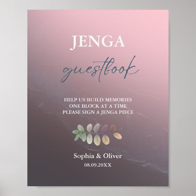 Modern Minimalist Wedding Jenga Guest Book Sign (Front)