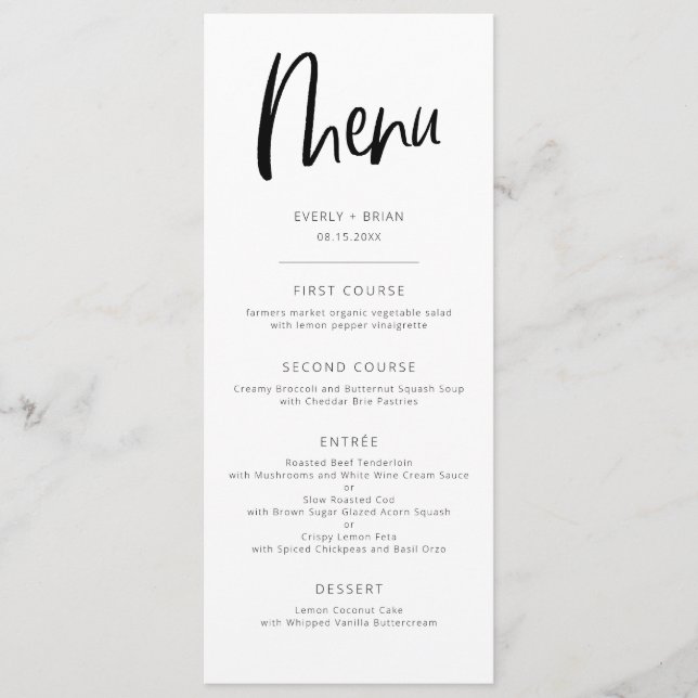 Modern Minimalist Wedding  Menu (Front)