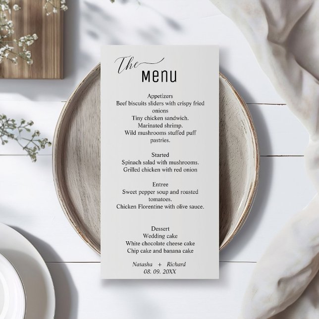 Modern minimalist wedding menu, black and white  menu (Creator Uploaded)