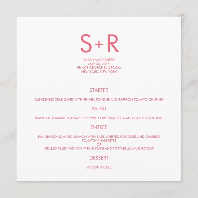 Modern Minimalist Wedding Menu Card (Front)