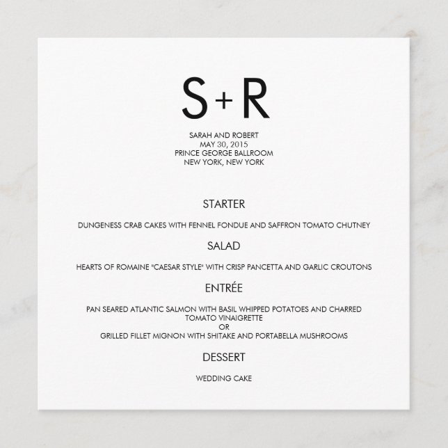 Modern Minimalist Wedding Menu Card (Front)