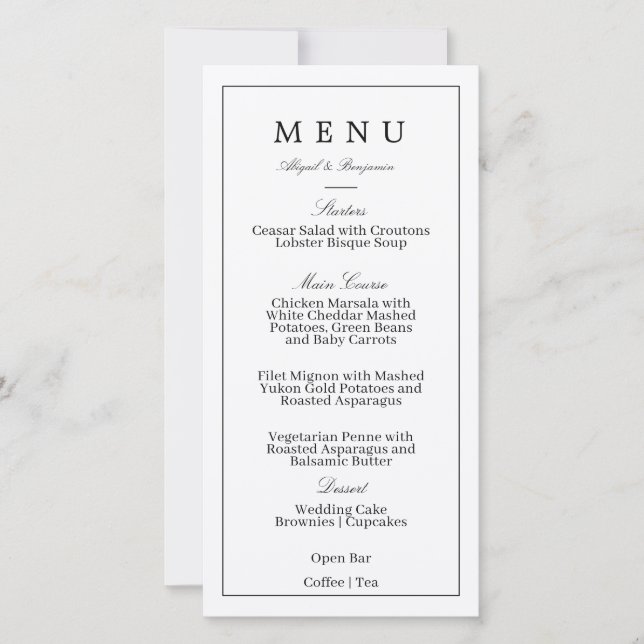 Modern Minimalist Wedding Menu Card (Front)