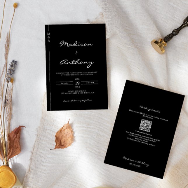 Modern Minimalist Wedding Monogram QR Code  Invitation (Creator Uploaded)