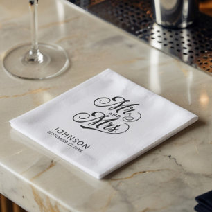 Modern Minimalist Wedding Mr & Mrs Black and White Napkin
