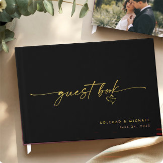 Modern Minimalist Wedding Photo Calligraphy Script Guest Book