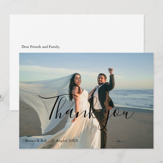 Modern Minimalist Wedding Photo Thank You Card (Front/Back)