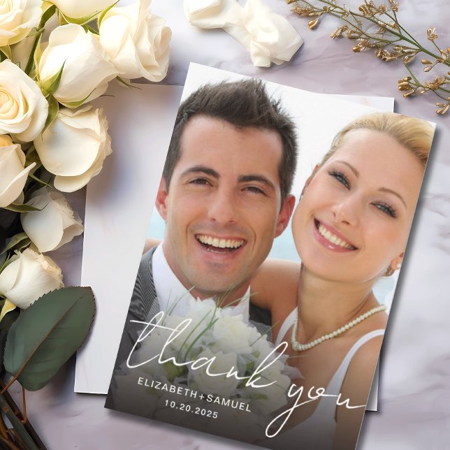 Modern Minimalist Wedding Photo Thank You Card (Creator Uploaded)