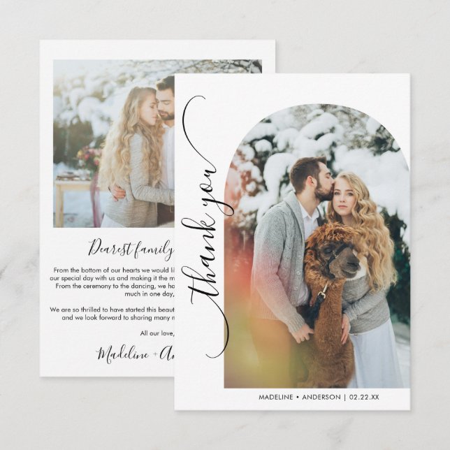 Modern Minimalist Wedding photo Thank you Card (Front/Back)
