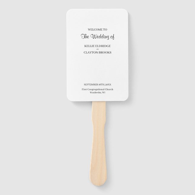 Modern Minimalist Wedding Program Hand Fan (Front)