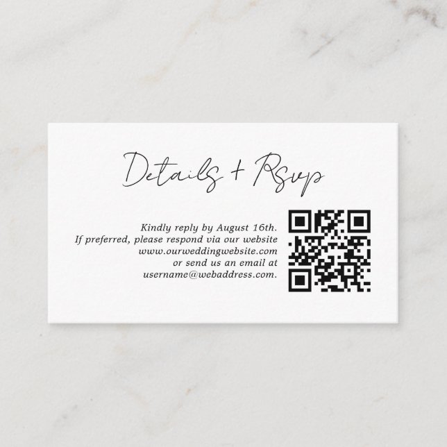 Modern Minimalist Wedding QR Code Rsvp Details Enclosure Card (Front)