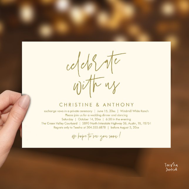 Modern Minimalist Wedding Reception Dinner Invitation (Modern Minimalist Wedding Reception Dinner Invitation Card, Celebrate with us, in Yellow Gold)