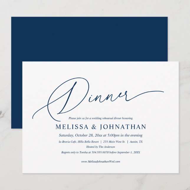 Modern Minimalist, Wedding Rehearsal and Dinner Invitation (Front/Back)