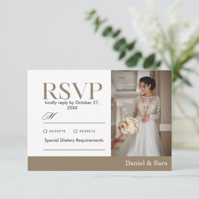 Modern Minimalist Wedding RSVP Card with Photo (Standing Front)