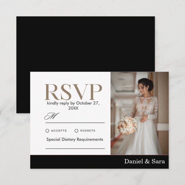 Modern Minimalist Wedding RSVP Card with Photo (Front/Back)