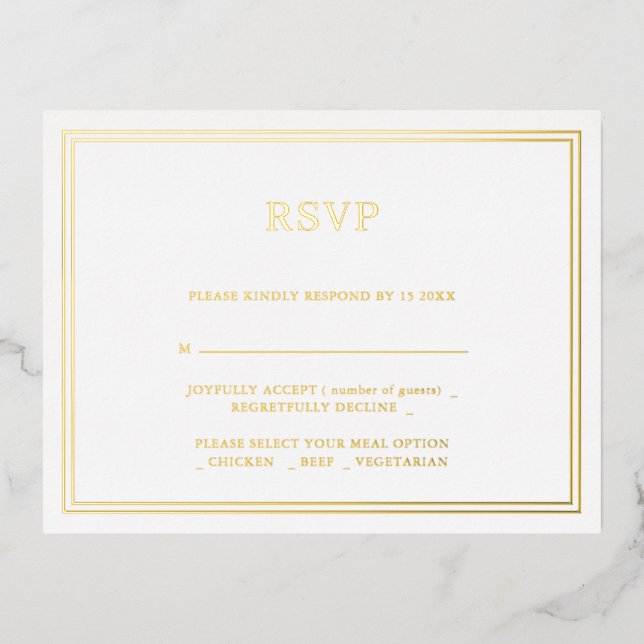 Modern Minimalist Wedding RSVP Foil Invitation Po (Front)