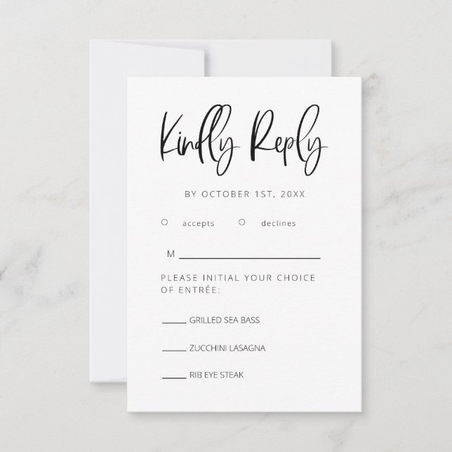 Modern Minimalist Wedding RSVP with Meal Choice  Card (Front)
