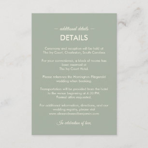 Modern Minimalist Wedding Sage Green Timeless Enclosure Card