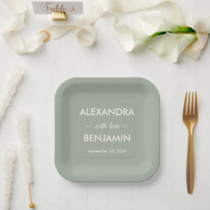 Modern Minimalist Wedding   Sage Green Timeless  Paper Plate