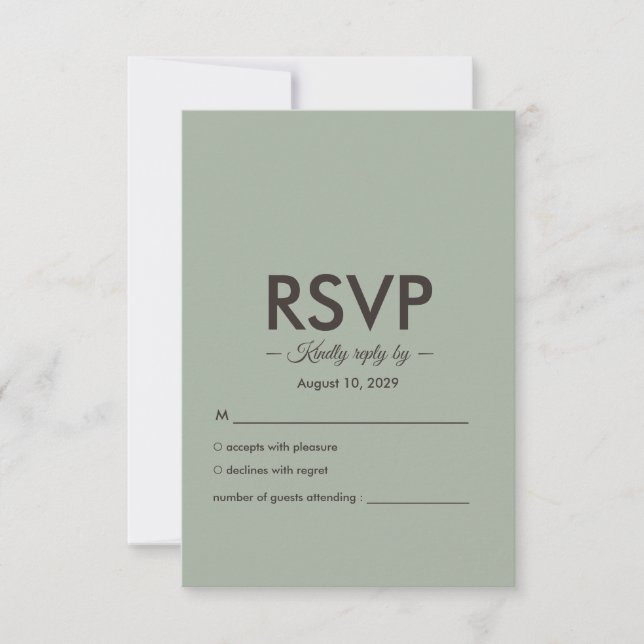 Modern Minimalist Wedding | Sage Green Timeless  RSVP Card (Front)