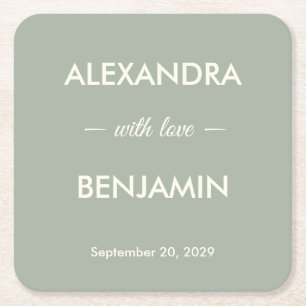 Modern Minimalist Wedding Sage Green Timeless Square Paper Coaster