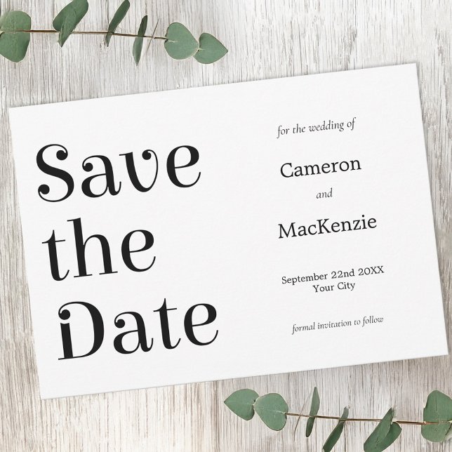 Modern Minimalist Wedding Save the Date Invitation (Modern typography simple minimalist save the date invitation)