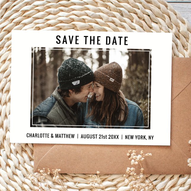 Modern Minimalist Wedding SAVE THE DATE w/ PHOTO Announcement Postcard (Creator Uploaded)