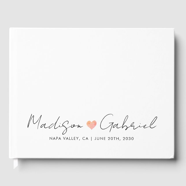 Modern Minimalist Wedding Script Heart Guest Book (Front)