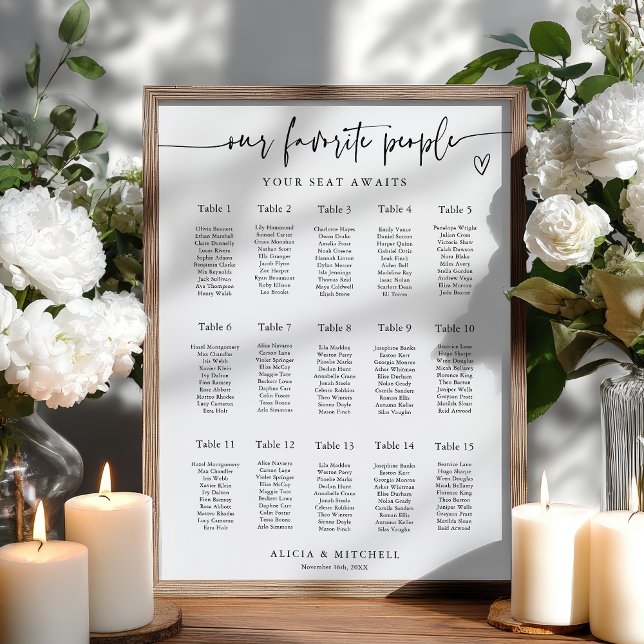 Modern Minimalist Wedding Seating Chart 15 Tables (Modern Minimalist Wedding Seating Chart 15 Tables)