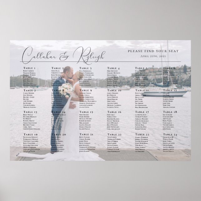 Modern minimalist wedding seating chart, 24 tables poster (Front)