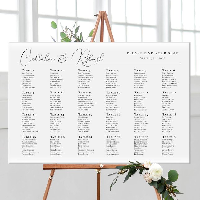 Modern minimalist wedding seating chart, 24 tables poster (Creator Uploaded)