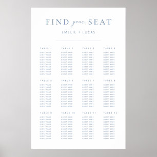 Modern Minimalist Wedding Seating Chart Blue