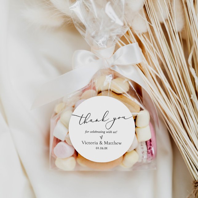 Modern Minimalist Wedding Thank You Favour  Classic Round Sticker (Creator Uploaded)