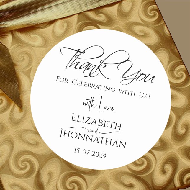Modern Minimalist Wedding Thank You Pretty Script Classic Round Sticker (Creator Uploaded)