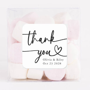 Modern Minimalist Wedding Thank You Script Heart Square Sticker