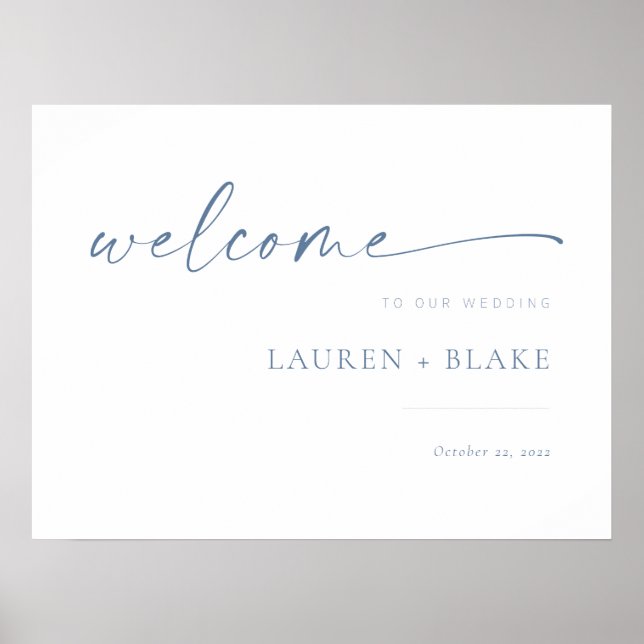 Modern Minimalist Wedding Welcome Sign | Blue (Front)