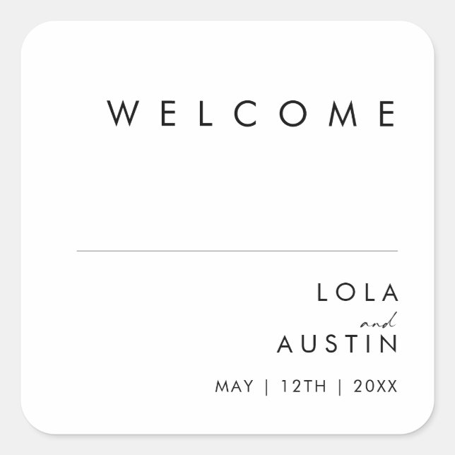 Modern Minimalist Wedding Welcome Square Sticker  (Front)